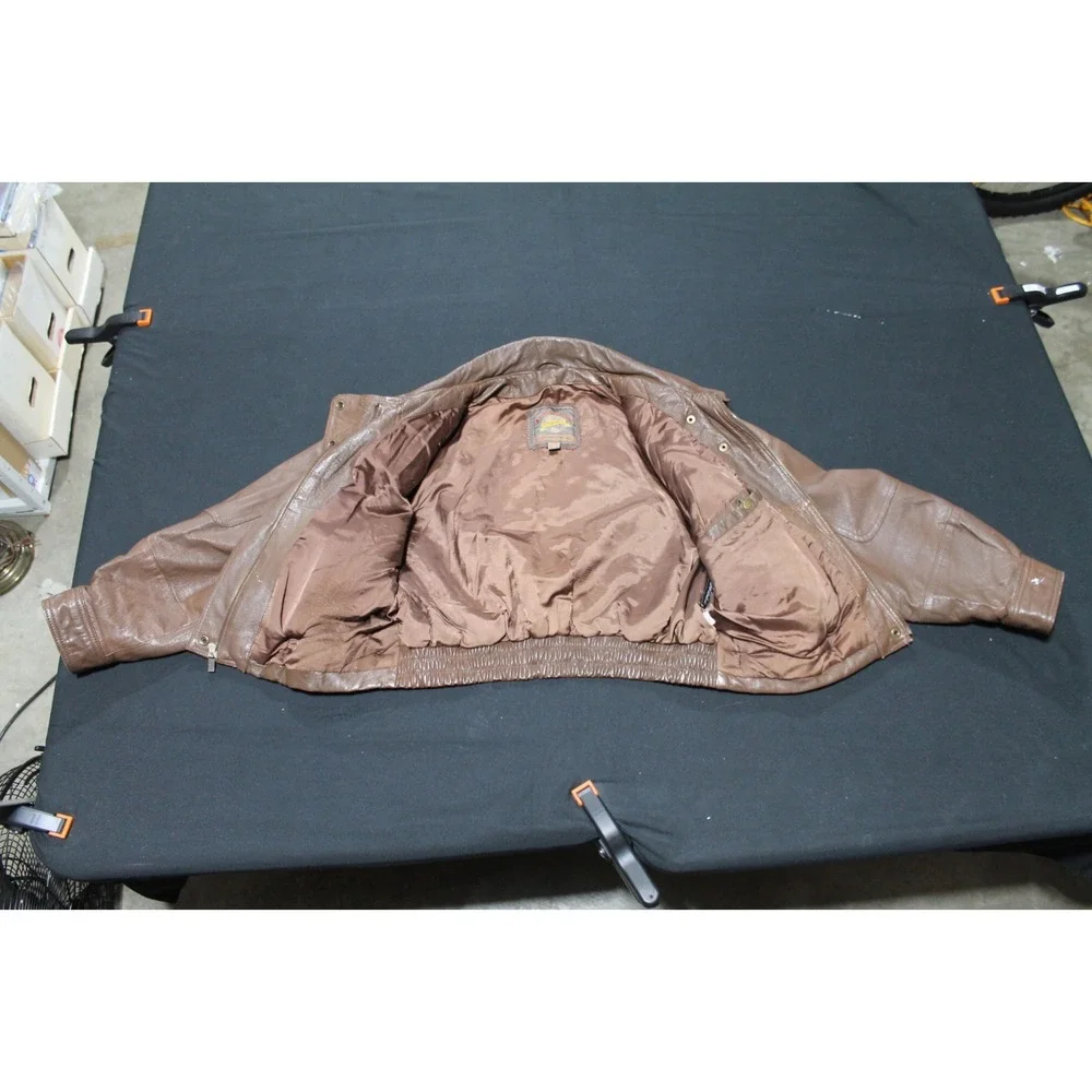 Adventure Bound Originals Brown Leather Bomber Motorcycle Jacket Mens M